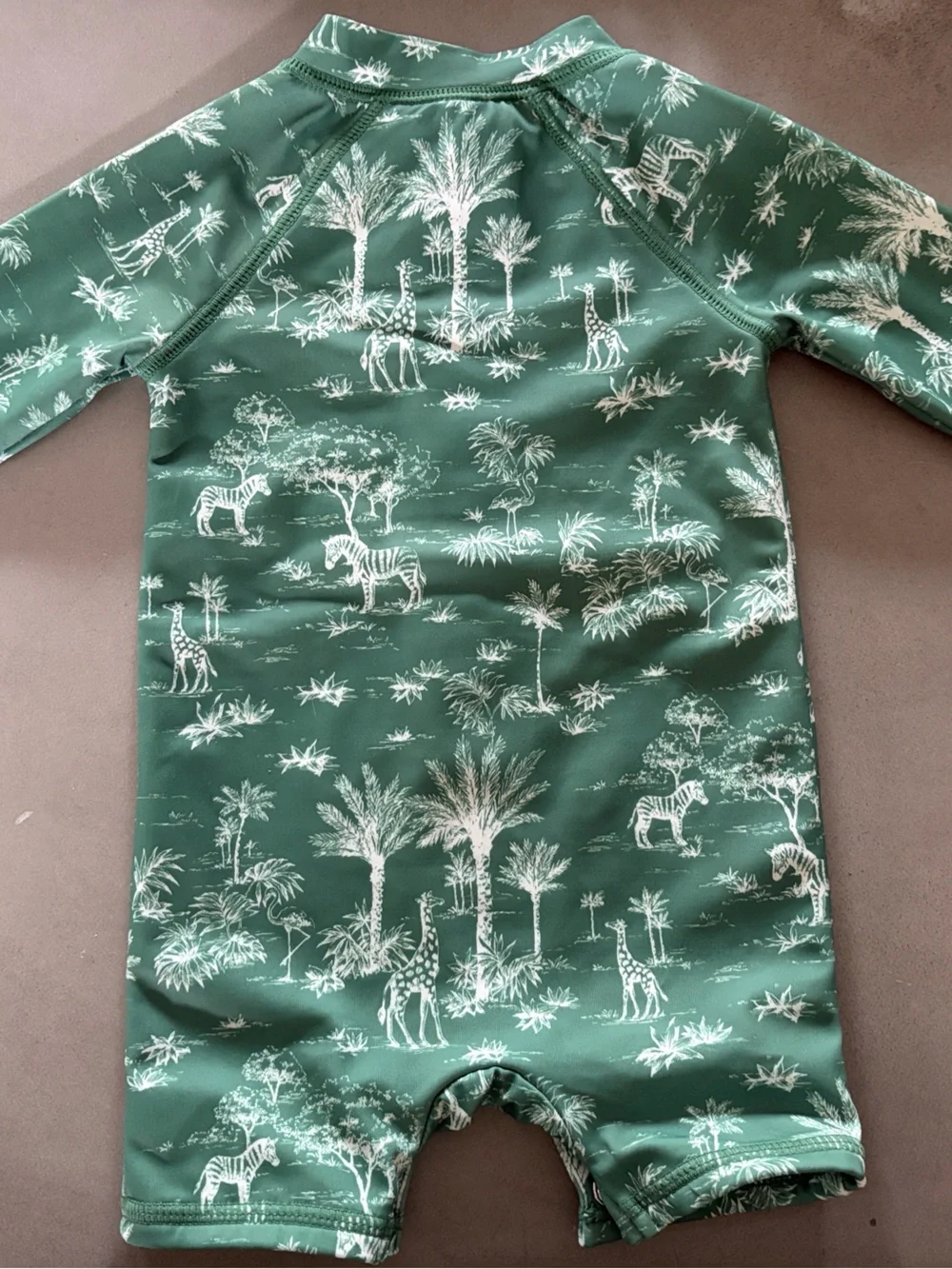 Janie and Jack Green Safari-Print Long-Sleeve Swim Romper